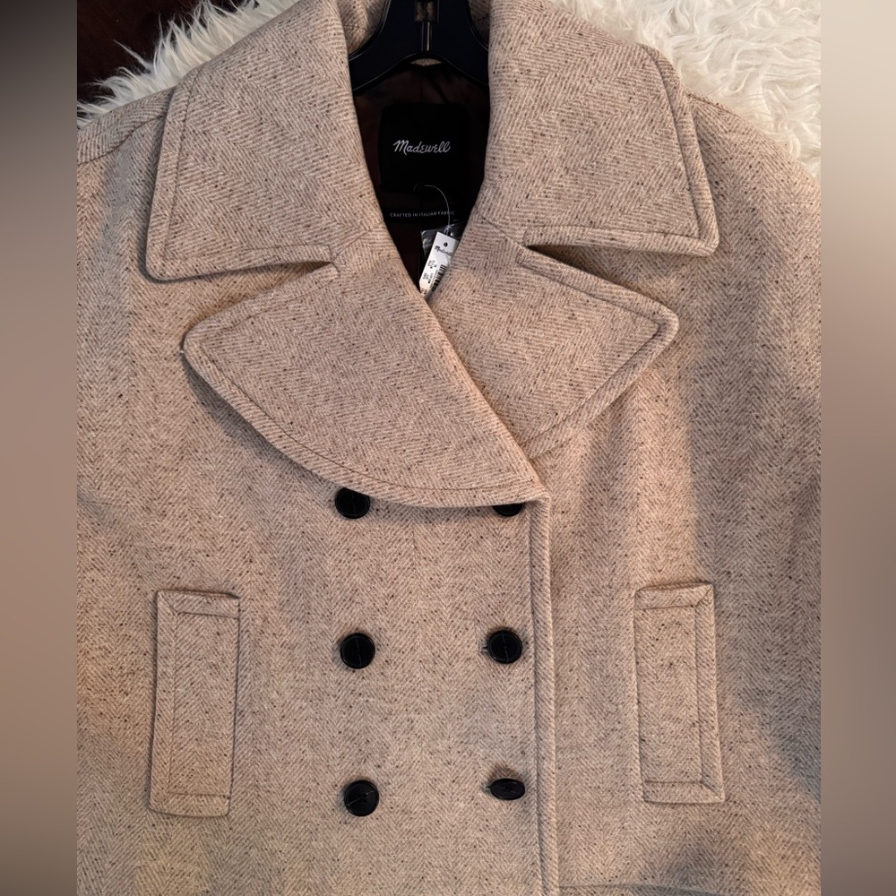Madewell Oversized Collar Herringbone Prescott NEW NWT in heathered Oatmeal - Picture 13 of 16